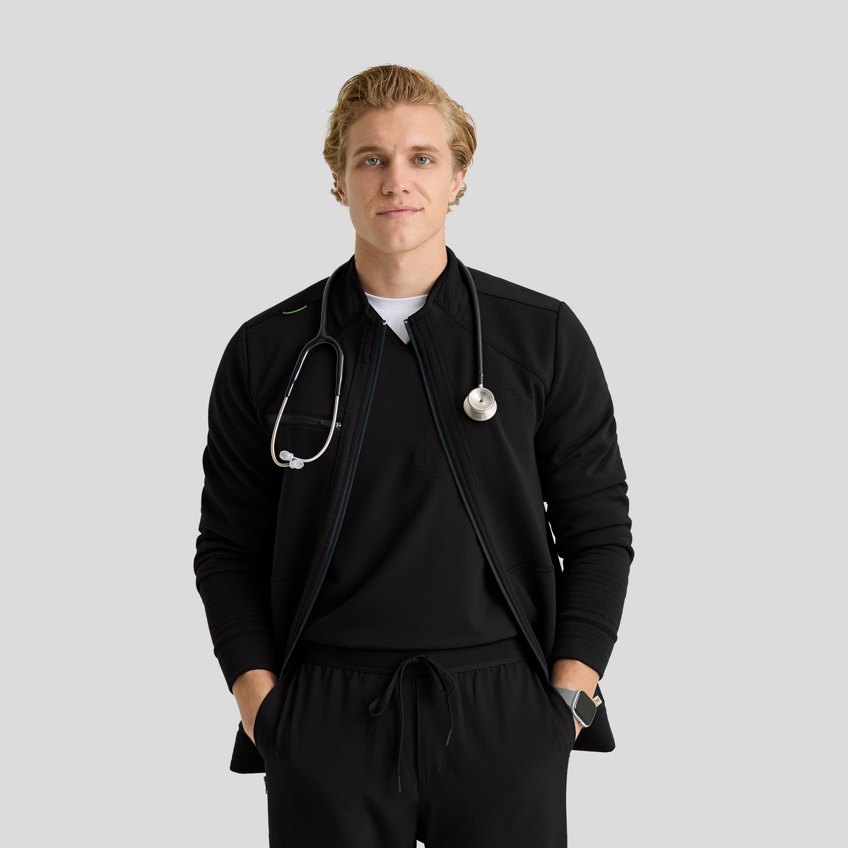 Ron Men's 5 Pocket Funnel Neck Zip Front Jacket | Black