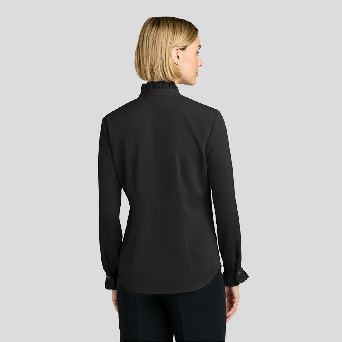 Women’s Long Sleeve Ruffle Collar Blouse | Deep Black