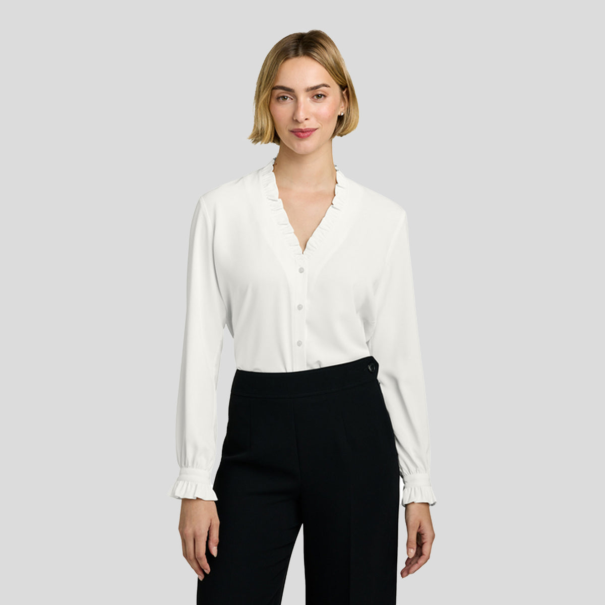Women’s Long Sleeve Ruffle Collar Blouse | Off White