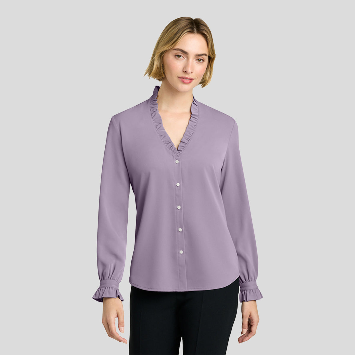 Women’s Long Sleeve Ruffle Collar Blouse | Purple Ash