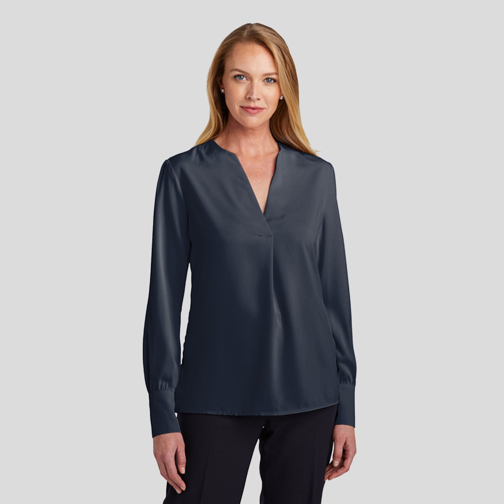 Women’s Open-Neck Satin Blouse | Night Navy